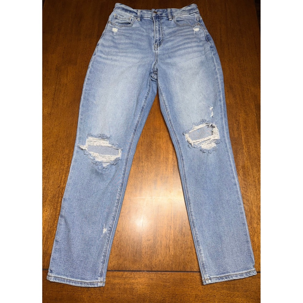American Eagle Jeans Women 4 Light Blue Excellent Distressed High Rise Mom Jean
